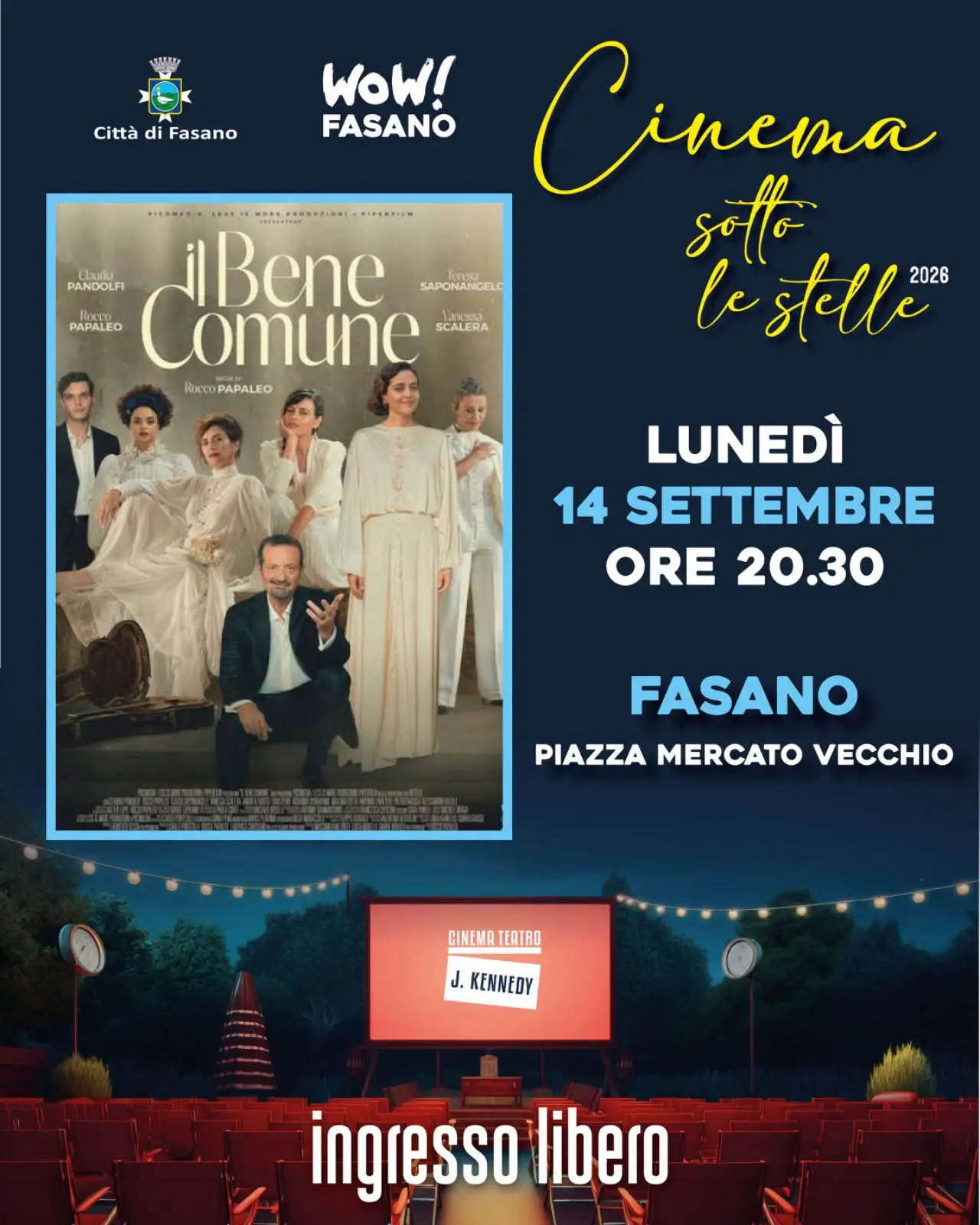 Cinema sotto le stelle Fasano 14 settembre Il Bene Comune