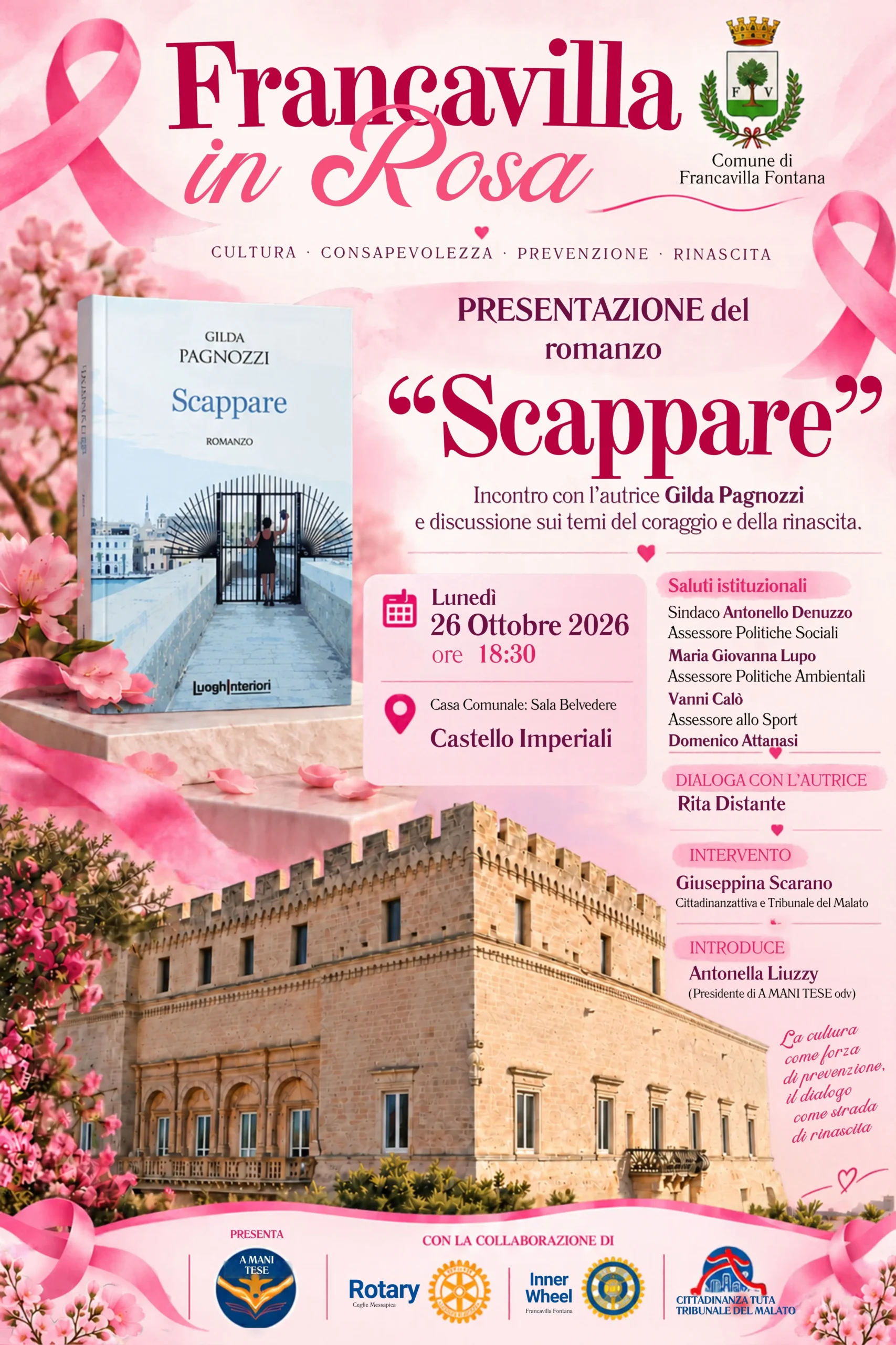 Locandina Francavilla in Rosa presentazione del romanzo Scappare di Gilda Pagnozzi 26 ottobre 2026