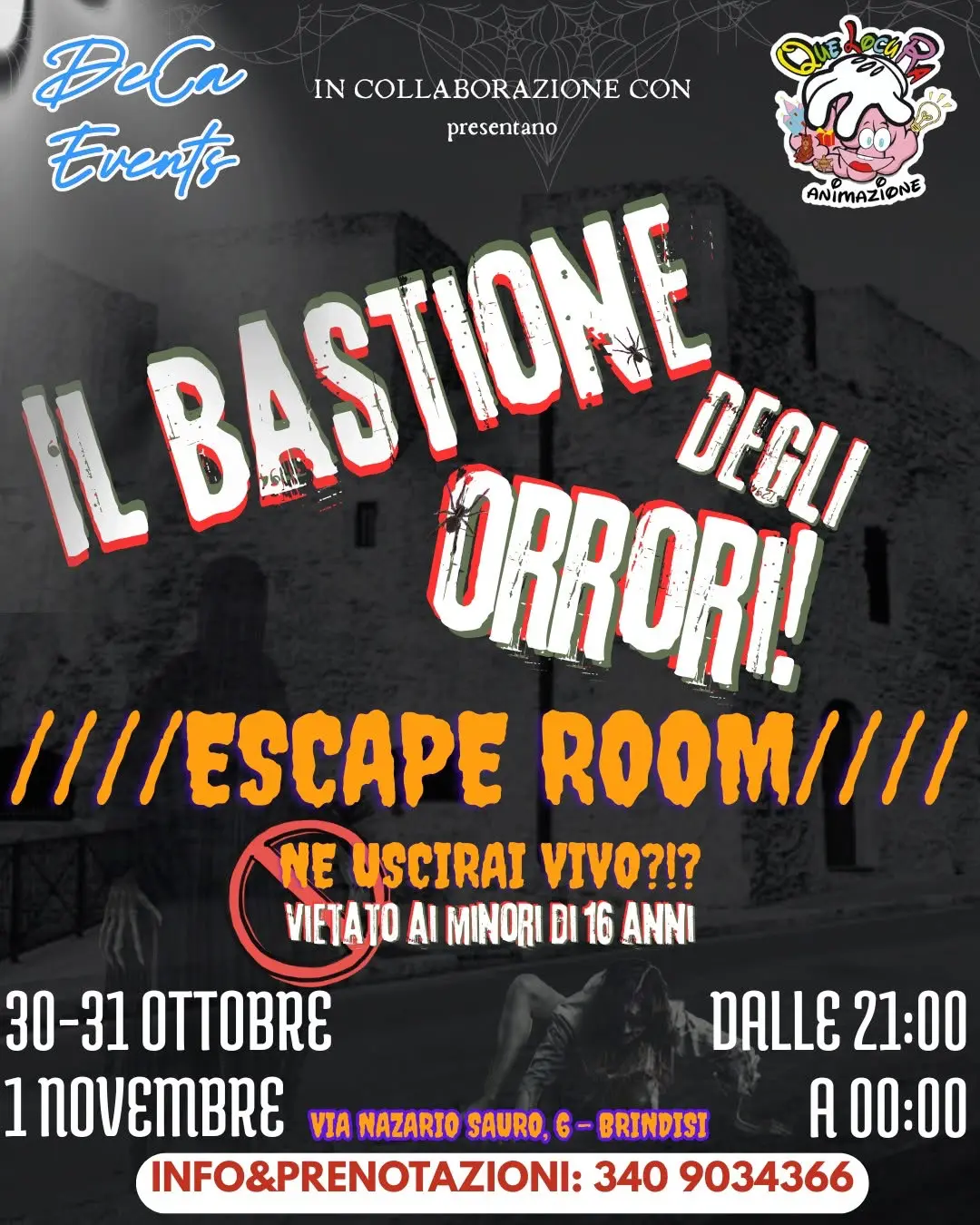Locandina Il Bastione degli Orrori escape room Bastione San Giacomo Brindisi Halloween 2026