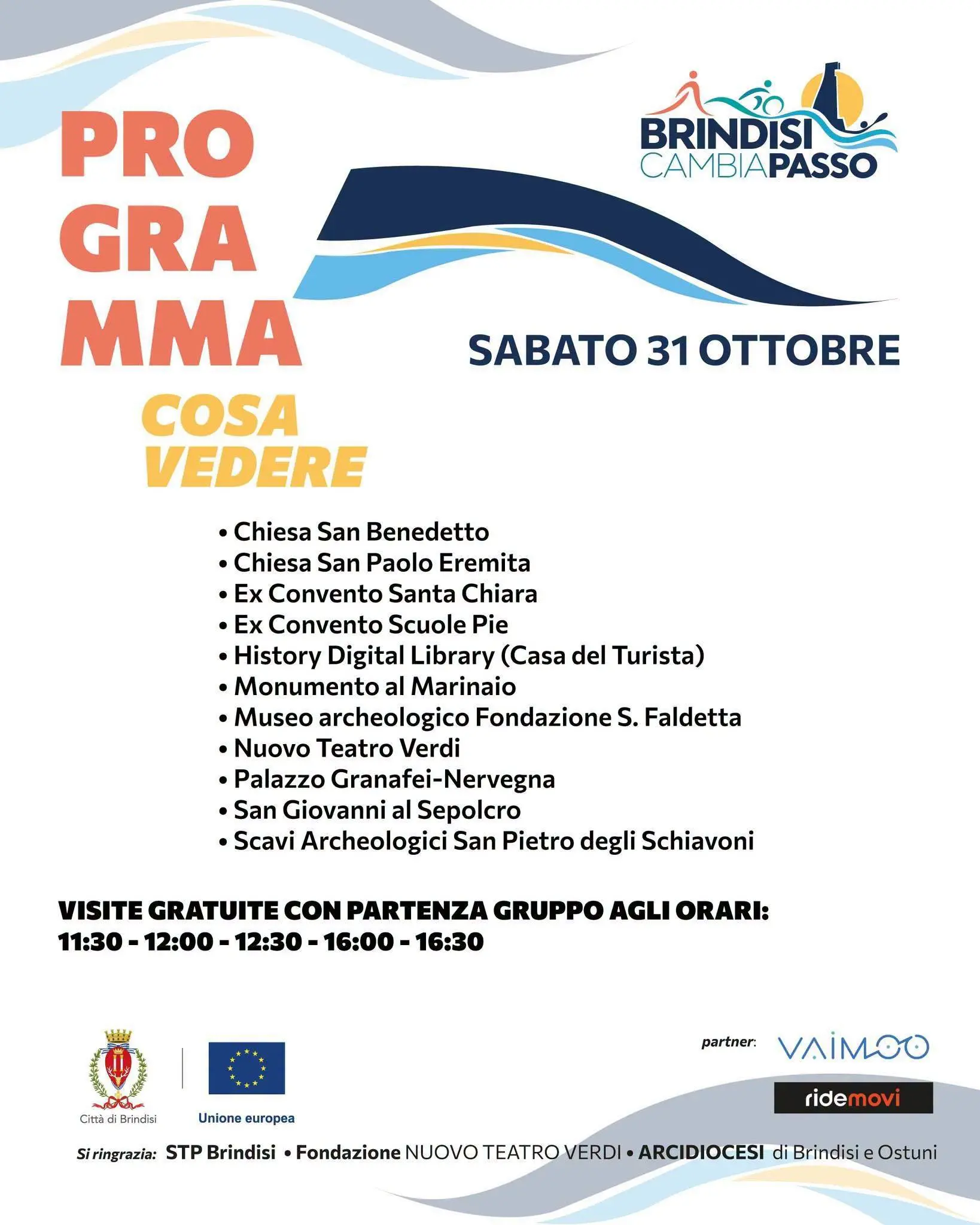 Cosa vedere Brindisi CambiaPasso 31 ottobre 2026 visite gratuite luoghi e orari