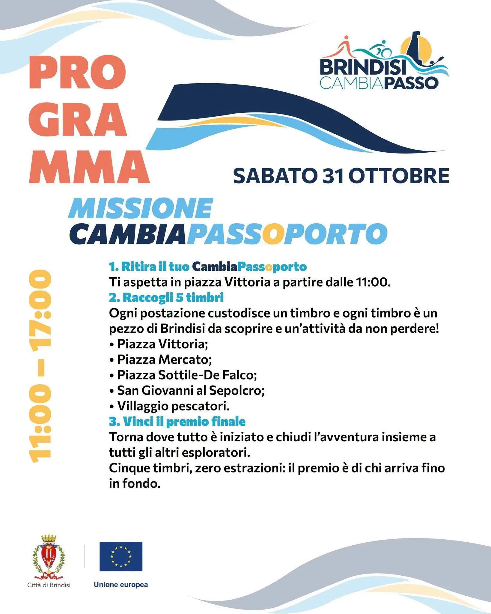 Missione CambiaPassoporto Brindisi 31 ottobre 2026 timbri e premio finale