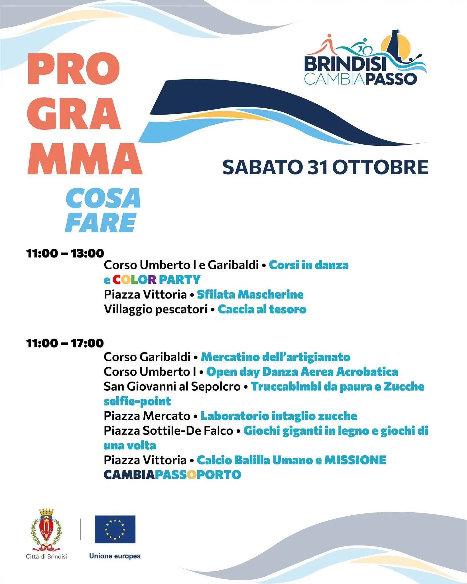 Programma Brindisi CambiaPasso sabato 31 ottobre 2026 cosa fare orari