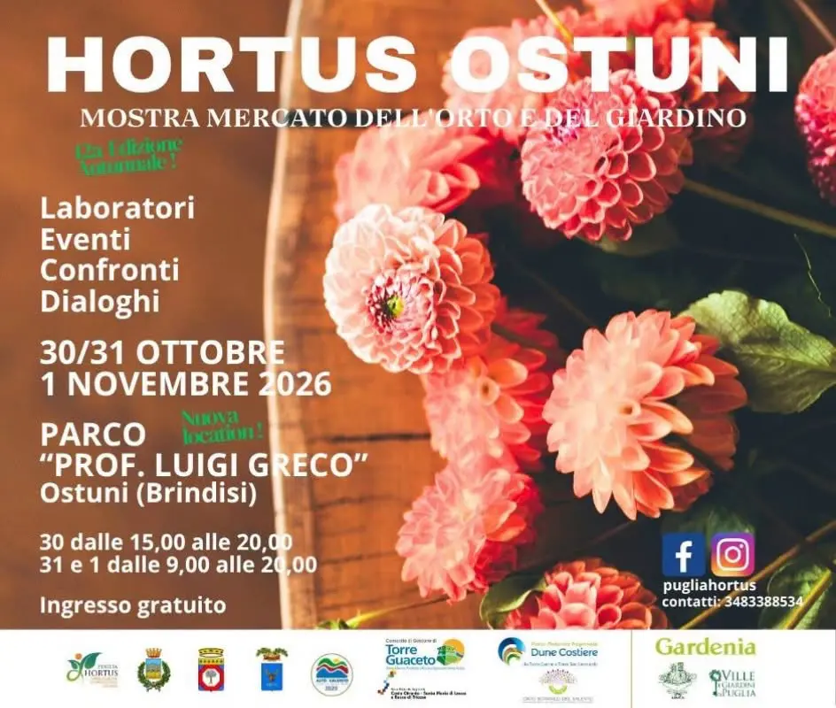 Locandina Hortus Ostuni 2026 mostra mercato dell'orto e del giardino Parco Luigi Greco