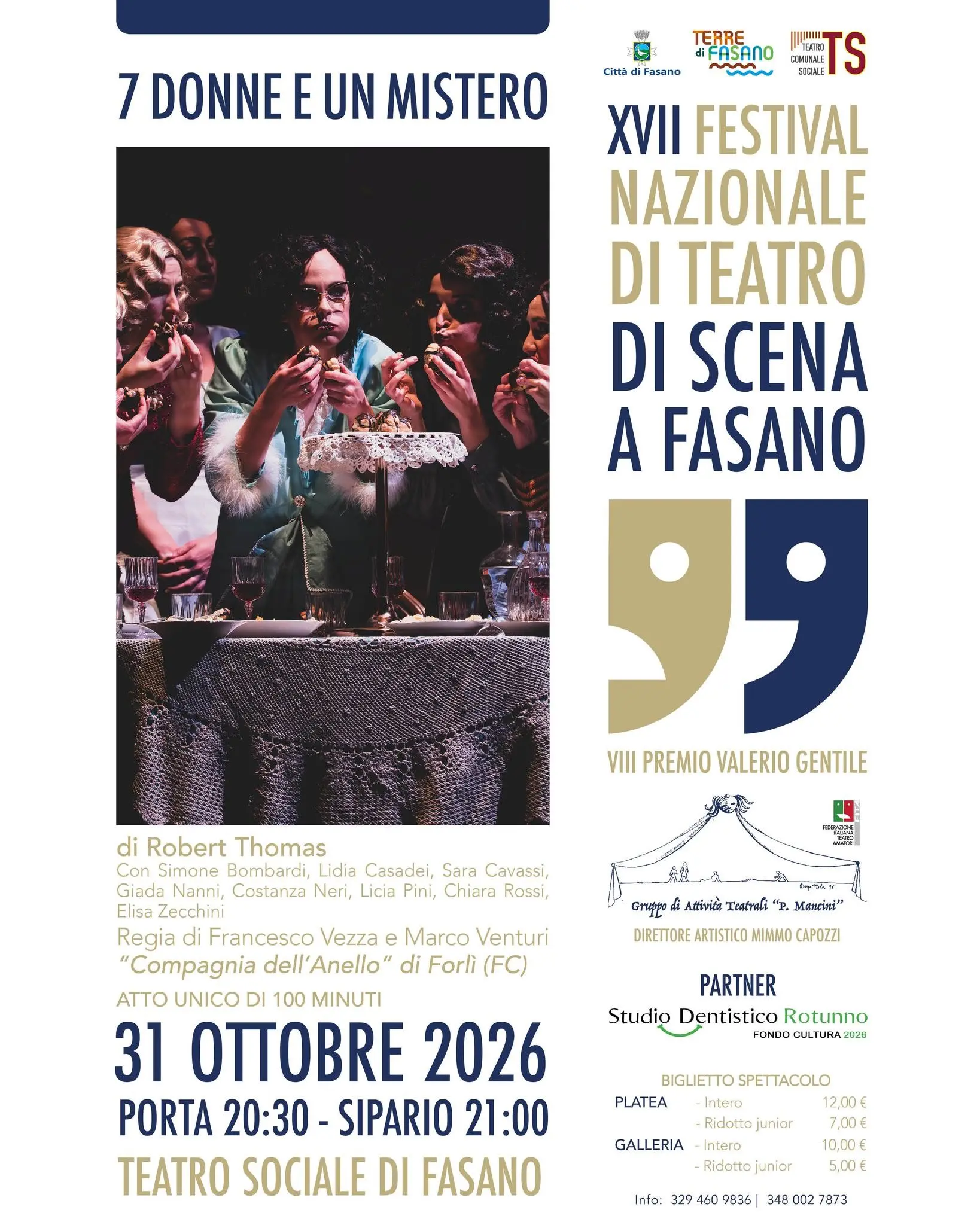 Locandina 7 donne e un mistero Teatro Sociale di Fasano 31 ottobre 2026 Festival Di scena a Fasano